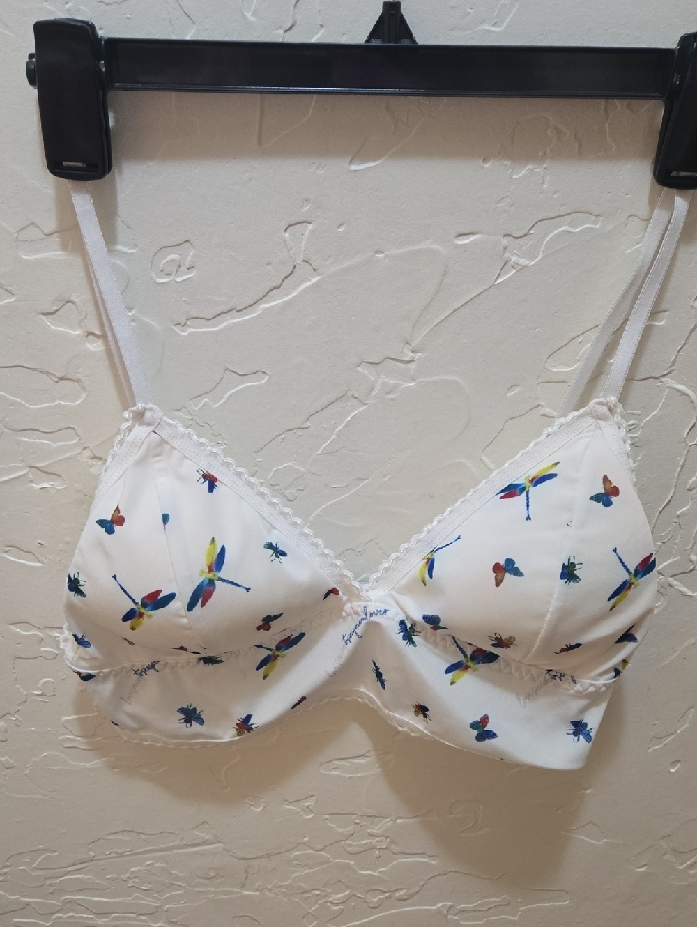 3/$10 White Dragonfly Butterfly And Bee Multi-Color Bralette - Women Intimates